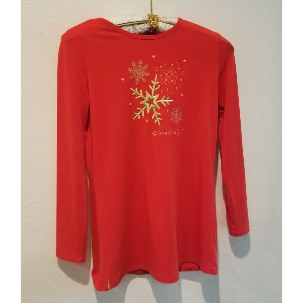 American Girl Snowflakes Holiday Christmas Top Large 14/16 Embroidered Red Tee